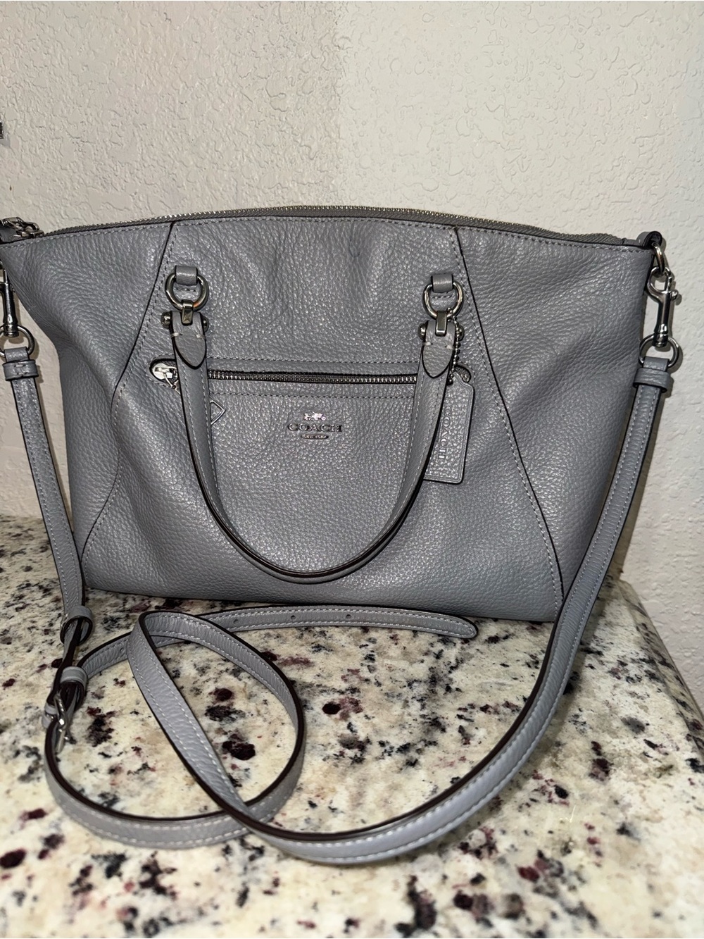 Coach Pebbled Leather Shoulder Satchel in Grey